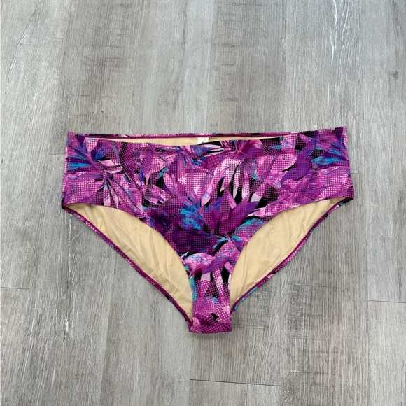 Swimsuits For All Purple Tropical Bikini Bottom - New - Size 34 - Picture 1 of 3